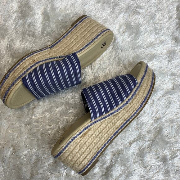 Blue Striped Platform  Espadrille Mule Sandal Slide Sz 8 - Picture 4 of 7